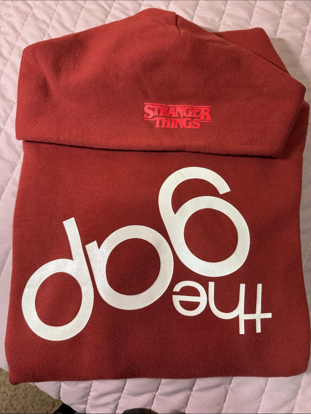 GAP Red Stranger Things Logo Hoodie with White Graphic